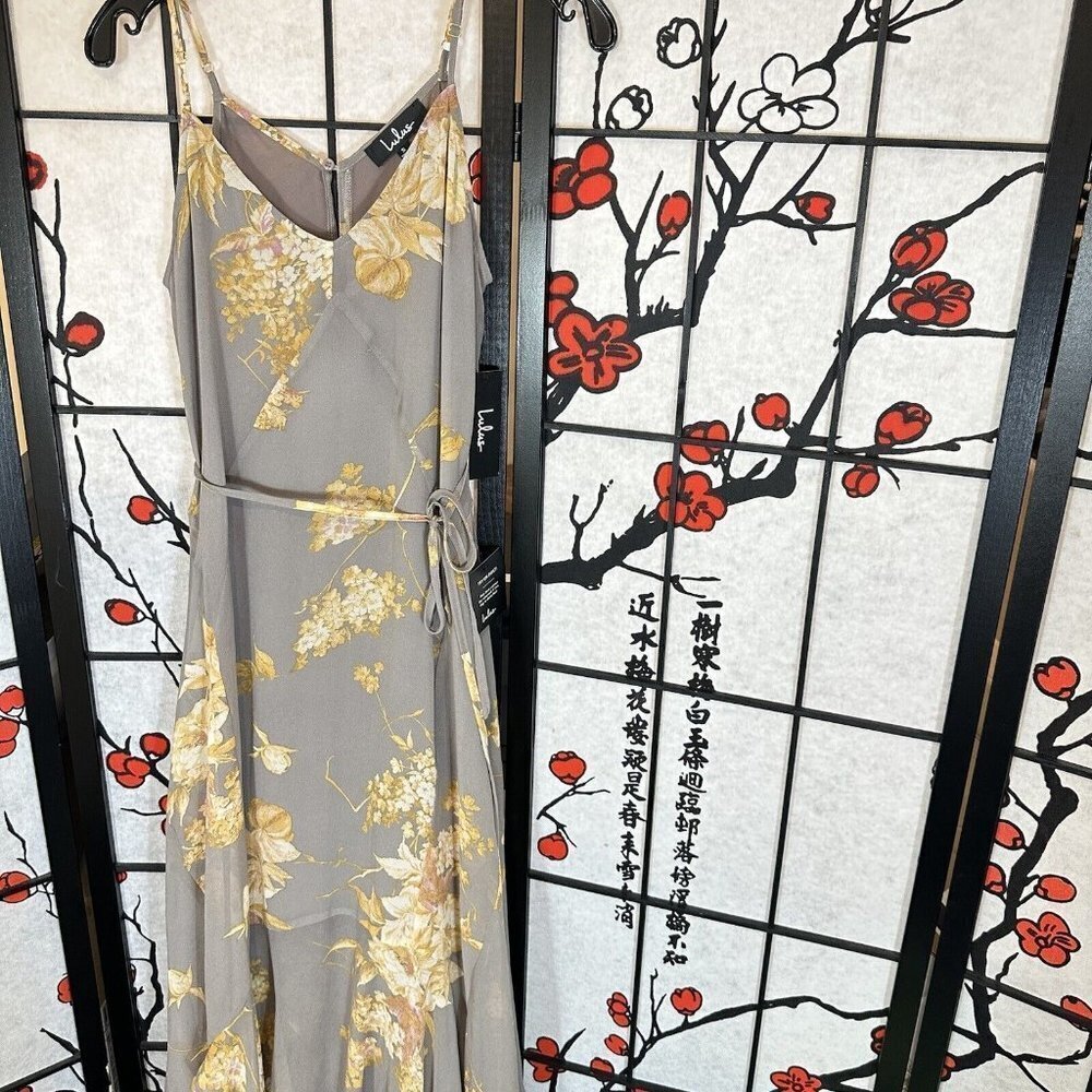 Lulu’s Feeling Freesia Gray Floral Print Maxi Dress Size Small A Sleeveless New - Picture 5 of 8